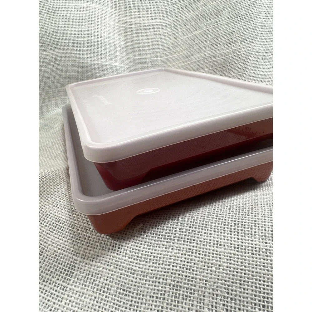 Tupperware Bacon Keeper Meat Keeper Set Orange Rust Red Refrigerator‎ Storage